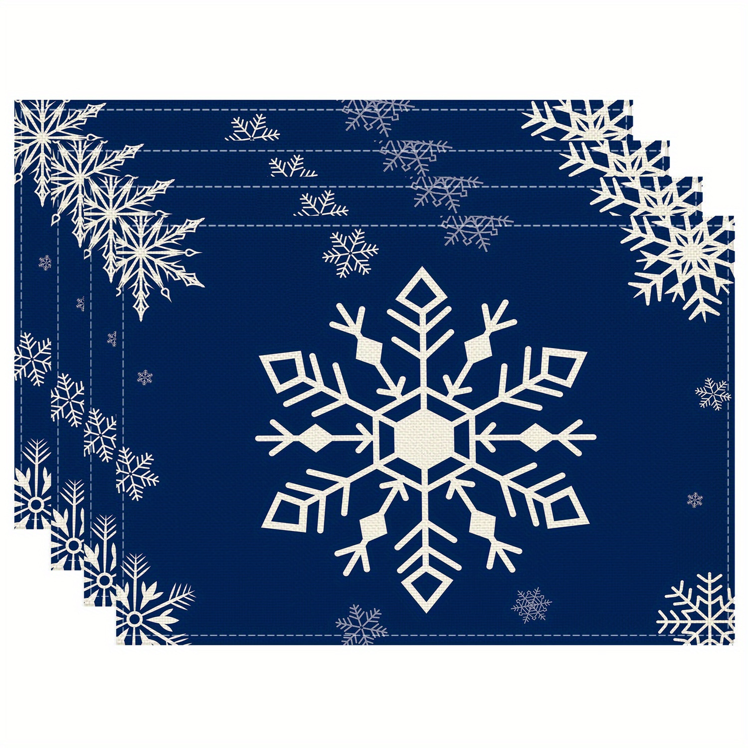 

Festive Blue Snowflake Placemats - 4 Pack, 30x45cm, Linen Blend, Hand Wash Only, Perfect For Christmas Dinner