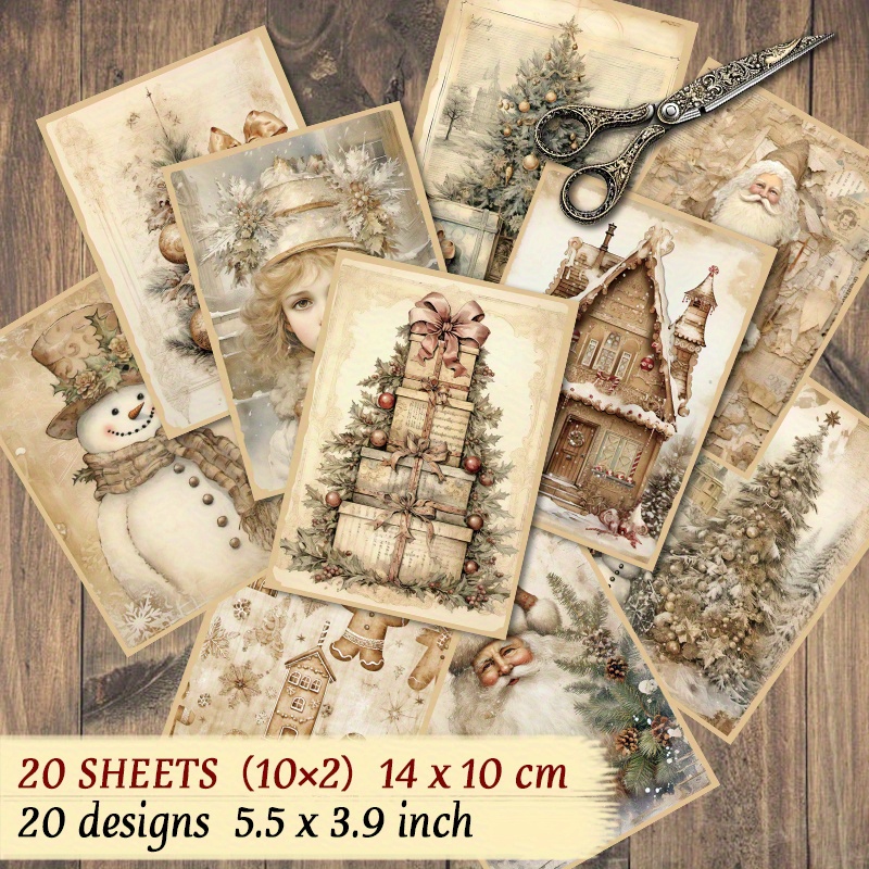 

20-sheet Vintage Christmas Scrapbooking - Reusable, A6 Rectangular Gift Wrap & Crafting Sheets For Decorations