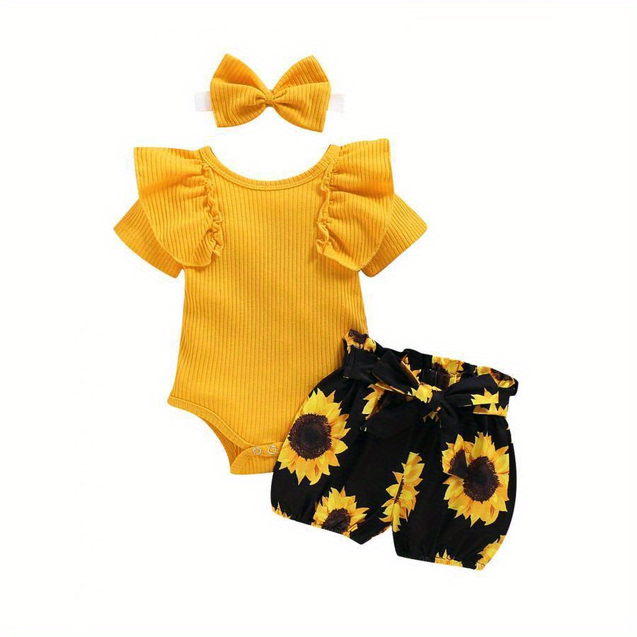 

3pcs Toddler Summer Outfit Set Sleeve Bodysuit Clothes Set, For