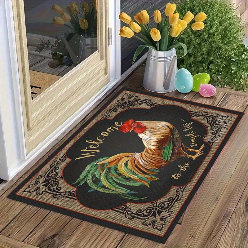 

1pc Cock Pattern Non-slip Door Mat Kitchen Bathroom Balcony Floor Interior And Exterior Decorative Door Mat