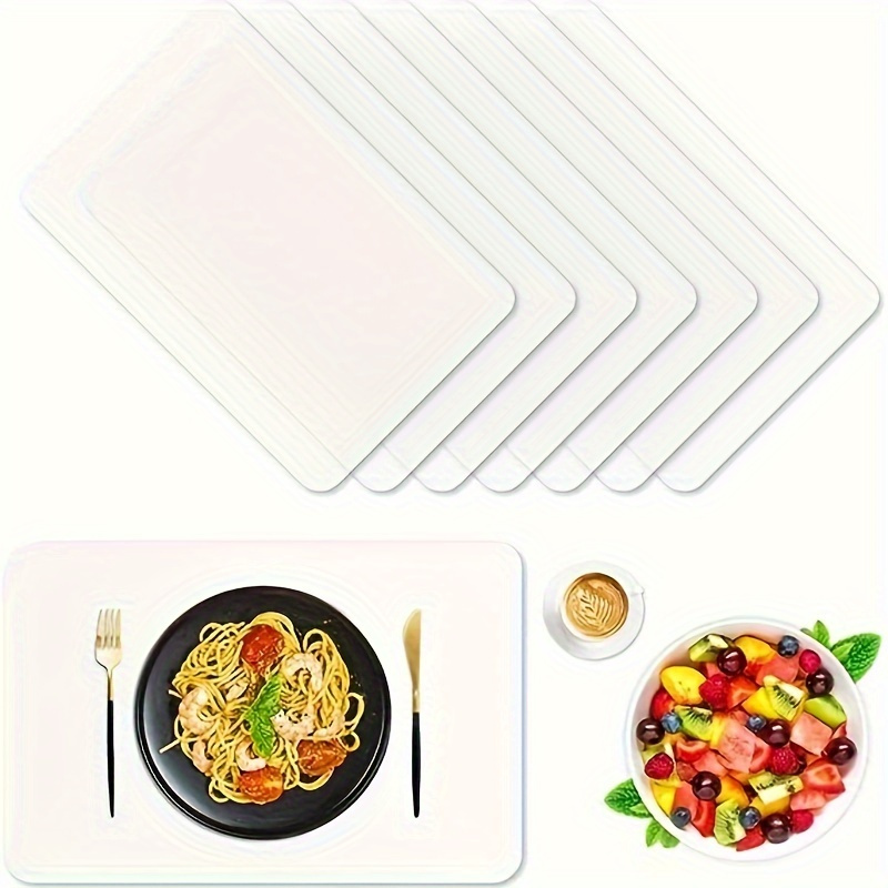 

8-piece Transparent Plastic Placemats Set - Non-slip, Stain & Heat Resistant, Hand Washable, Square Table Mats For Kitchen & Dining Room