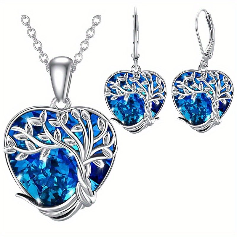 TEMU Ensemble de 3pcs Arbre de Vie - Collier avec Pendentif Bleu & Boucles d'Oreilles, Parfait pour Anniversaires, Anniversaires de Mariage & Cadeaux