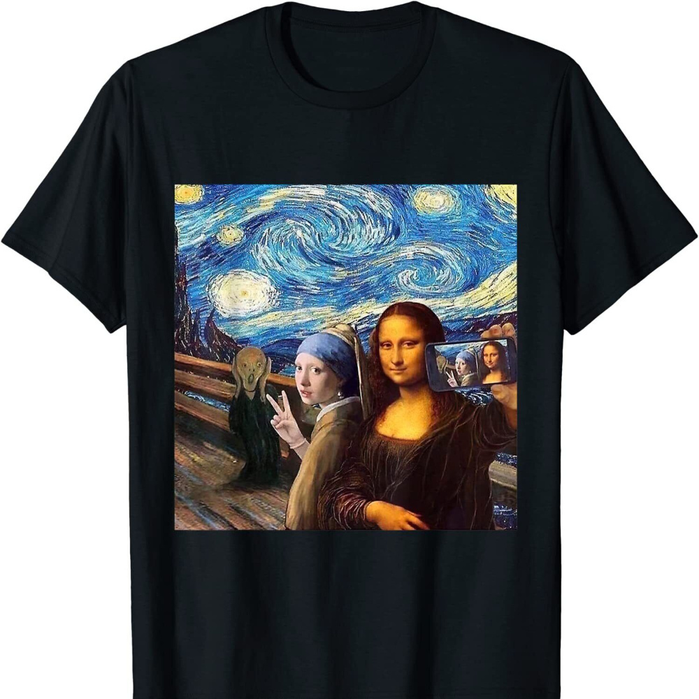 

Mon4lisa Girl With A Pearl Earring Starry Night T-shirt