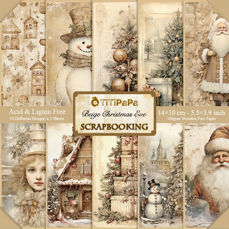 Image of 20 Sheets Of Vintage-style Christmas-themed A6 Paper Showcasing Santa Claus, Christmas Trees, And Little Girls, Perfect For Stationery Decoration Suitable For Photo Albums, Diaries, And Scrapbooks