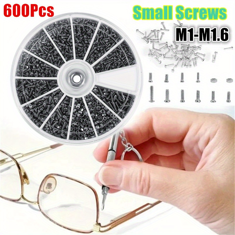 

600pcs Of Small Screws And Nuts Assortment Kit, M1 M1. 2 M1. 4 M1. 6- Watches, Glasses, Electronics