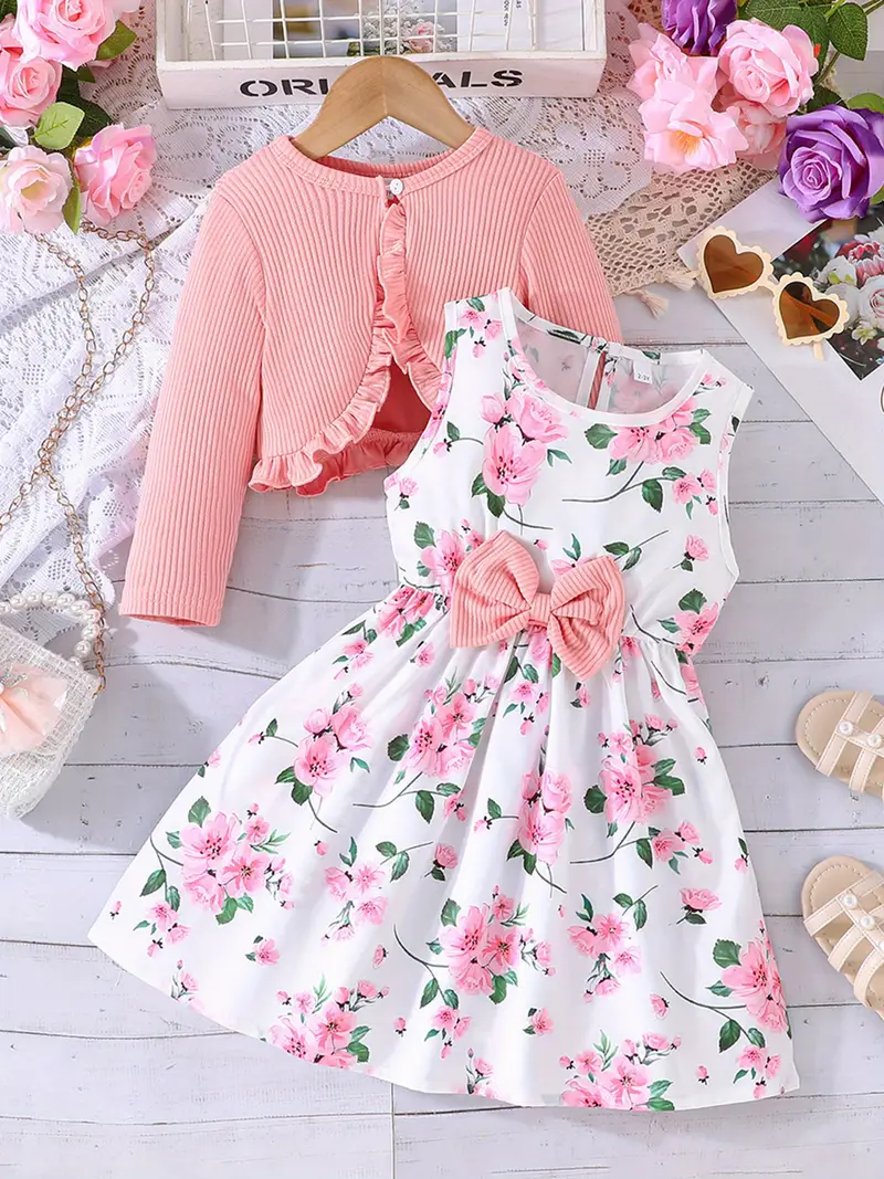floral print dress set sleeve cardigan a line tank - Temu floral print dress set sleeve cardigan a line tank - Temu