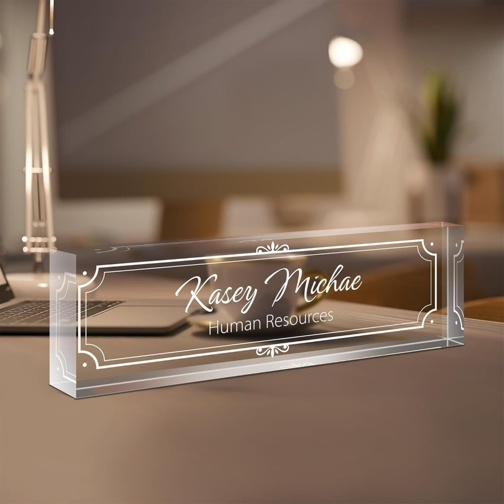 

1pc Personalized Acrylic Desk Name Plate - Custom Office Nameplate With Engraving For Desk Décor, Sign, Uncharged Frame, Ideal Graduation Gift For Professionals