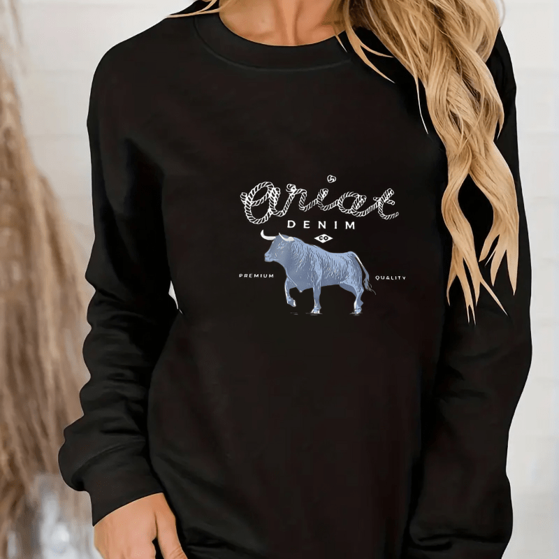 

Women's Casual Long Sleeve Sweatshirt With Animal Print And Lettering, Polyester Knit Fabric, Round Neck, Comfortable Fashion Hoodie For All Seasons