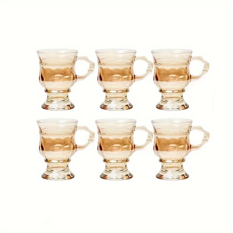 6pcs Vintage Embossed Glass Cup Set - Amber, Insulated Tea Coffee Mugs With Handles, Suitable For Afternoon Tea, Milk, And Wine - Perfect For Weddings, Holidays, And Gifts, Tea Cup Set Tea Additions