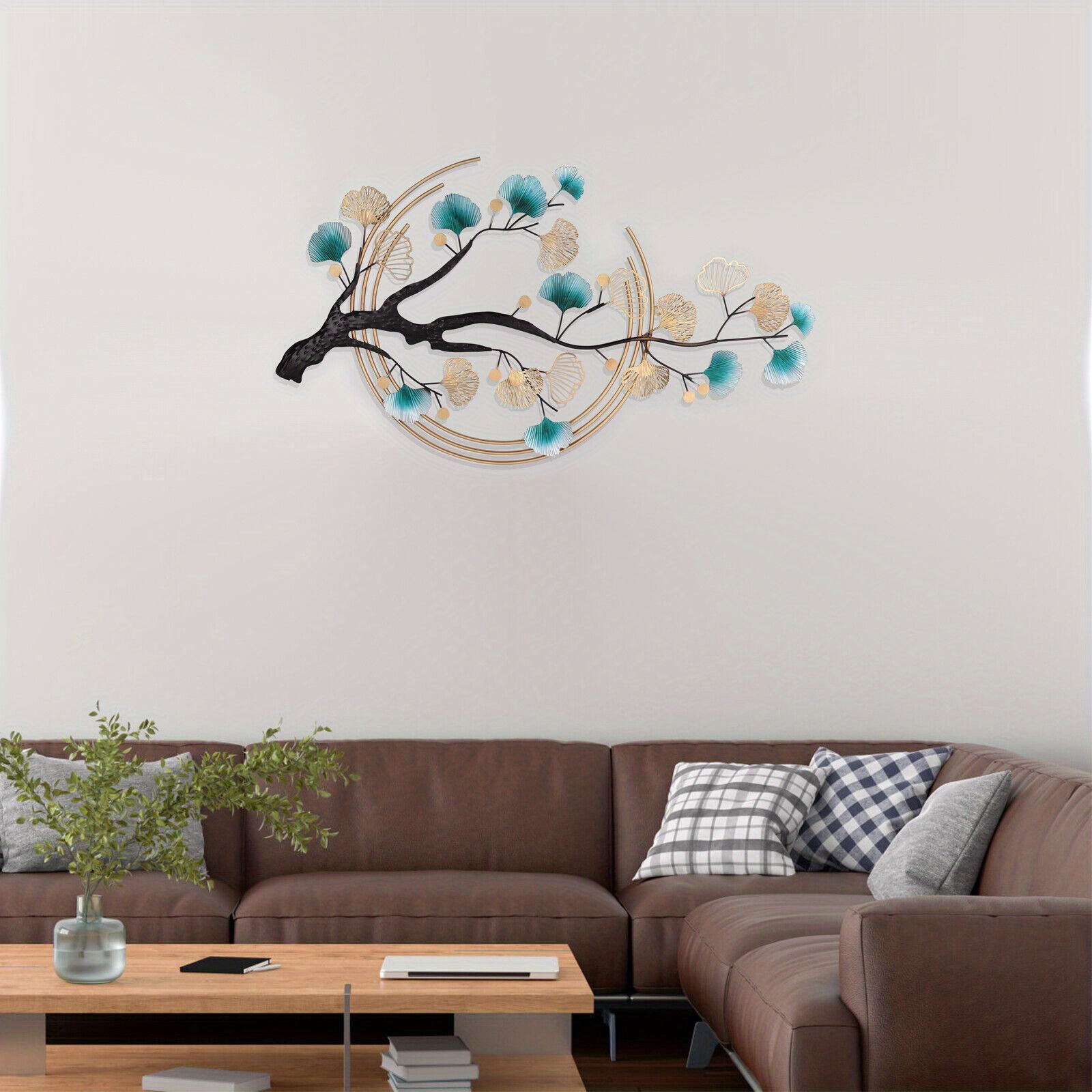 Lightakai Ginkgo Wanddeko Metall, Kreative 3D Hängende Gingko Blätter Wanddeko Moderne Wandkunst Wanddekoration für Wohnzimmer Hotel Hintergrund Wandverzierungen, 110 * 70 * 2.5cm