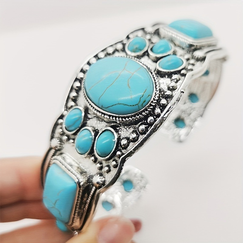 

1pc Vintage Bohemian Natural Turquoise Bracelet Ethnic Style Vacation Casual Travel Accessories Women's Bohemian Style Exquisite Accessories, Best For Christmas