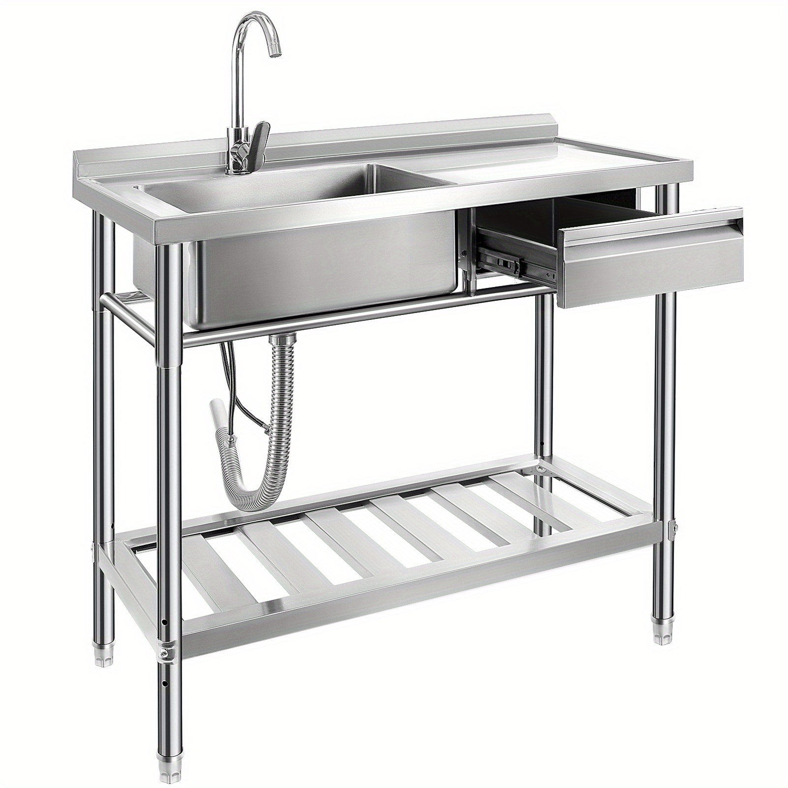 

Stainless Steel Utility Sink, Free Standing Single Bowl Kitchen Sink With Cold And Hot For For Laundry Room Farmhouse Indoor And Outdoor Sink