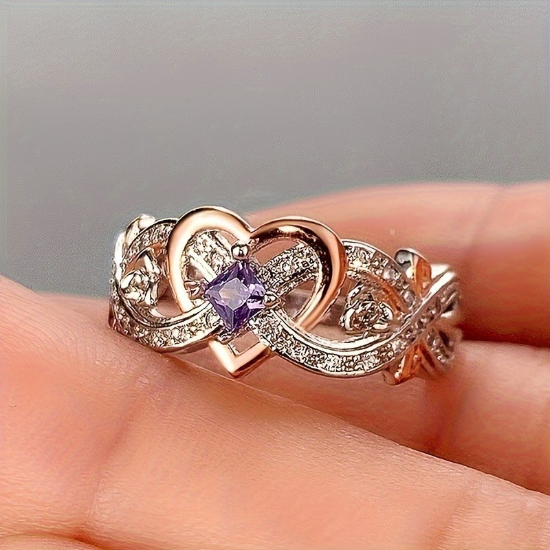 

Rose Princess Set Ring, European And American Simple Love Shaped Zirconia Ring