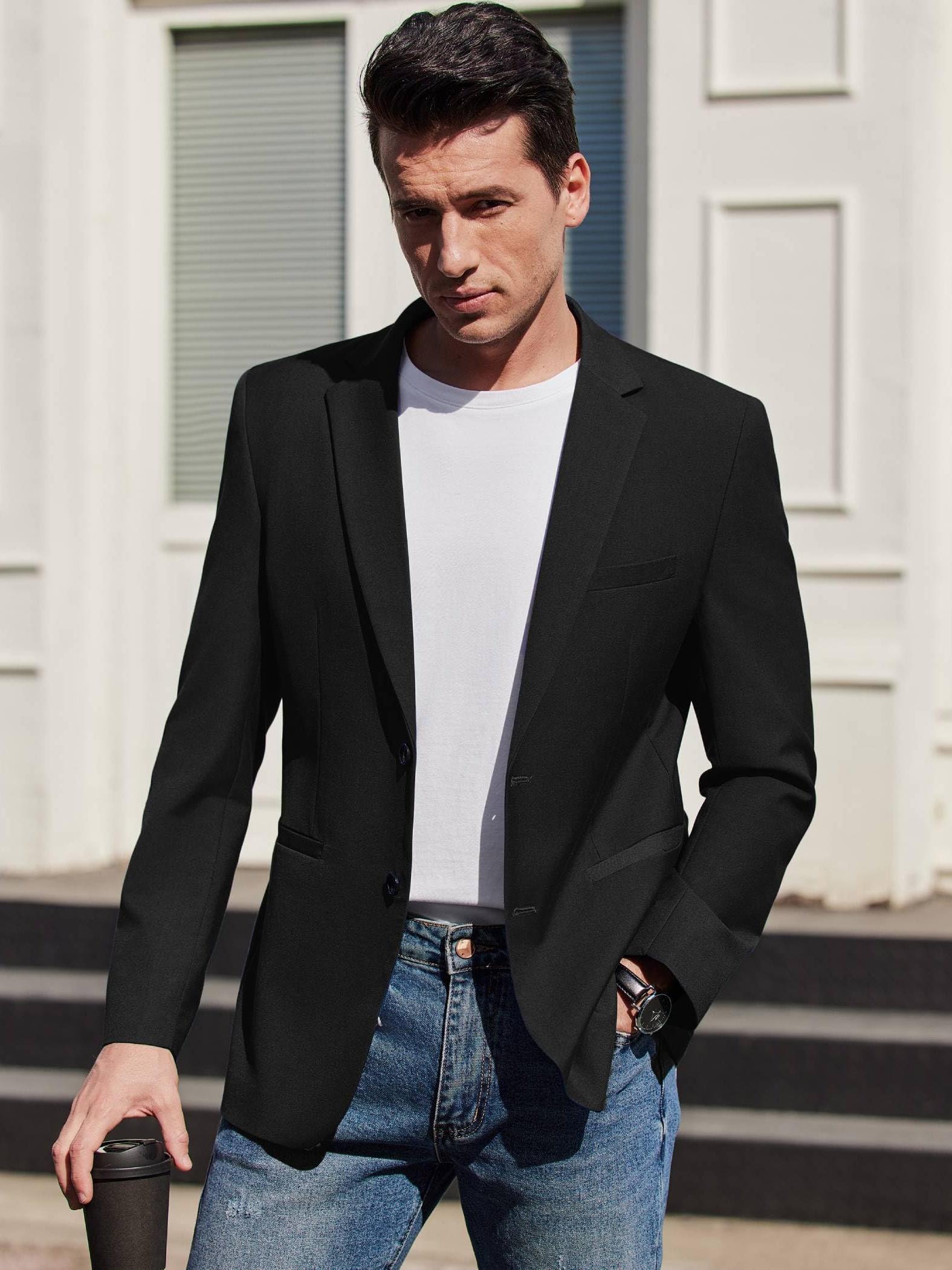black sport coat with jeans
