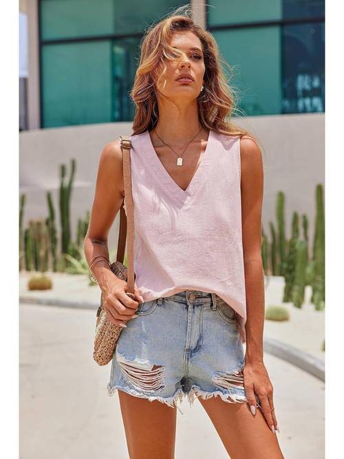 elegant womens cotton linen tank top v neck sleeveless summer blouse machine washable