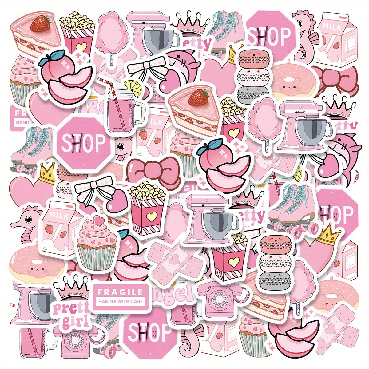 46pcs Peach Color Small Object Stickers, 2pcs Of 23 Styles, Small And Exquisite Creative Decorative Stickers Suitable For Couples.suitable For Photo Albums, Diaries, Cups, Laptop, Mobile