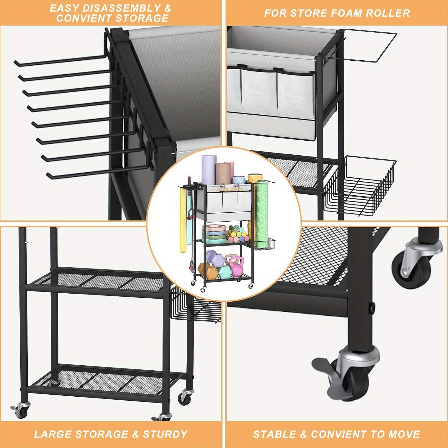 Panier De Rangement Pour Tapis De Yoga - Organisateur Portable Avec Poignées, Satin Robuste - Pour Rouleau, Sangles, Haltères