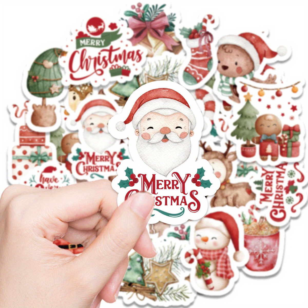 Image of 46pcs Merry Christmas Sticker Set For Holiday Gift Decoration And Festive Atmosphere, Featuring Mini Exquisite Patterns, Ideal For Photo Albums, Diaries, Cups, Laptops, Mobile Phones, And Scrapbooks