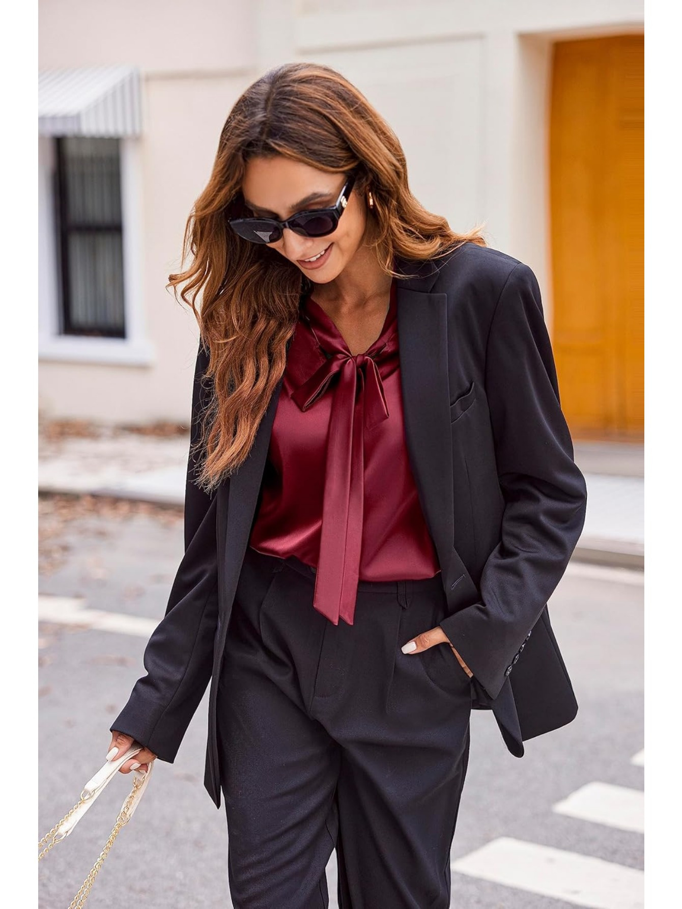 silk women satin blouses bow tie neck long sleeve - Temu