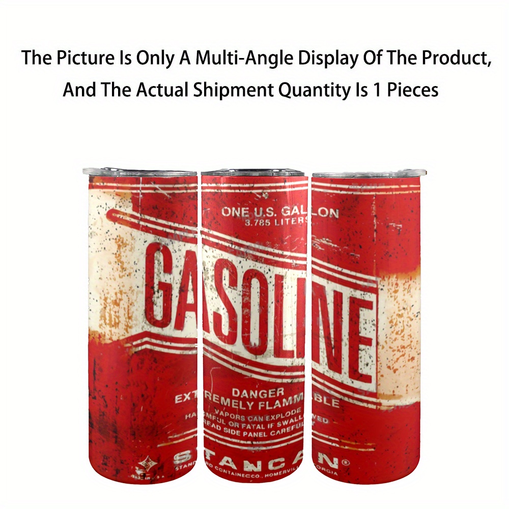 

Vintage Gasoline Pail Style Print Tumblerful, 20oz Stainless Steel Heat Cold Insulation Water Bottle Dual Wall Vacuum Sliding Lid Cups, Include Straw And Brush