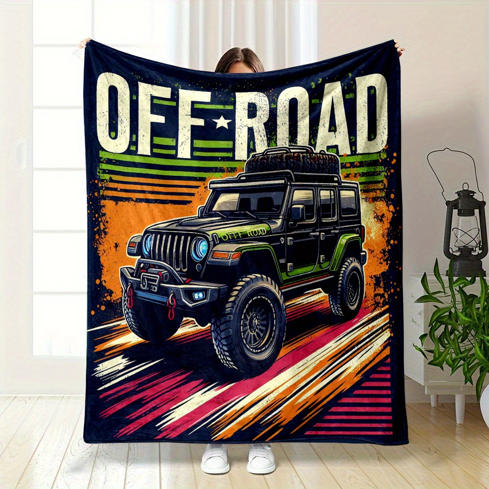 

Flannel Throw Blanket With Off-road Truck Design - For All , Bed, Sofa, Camping & Travel - , Machine Washable - In 3 Sizes Travel Blanket And Pillow Set