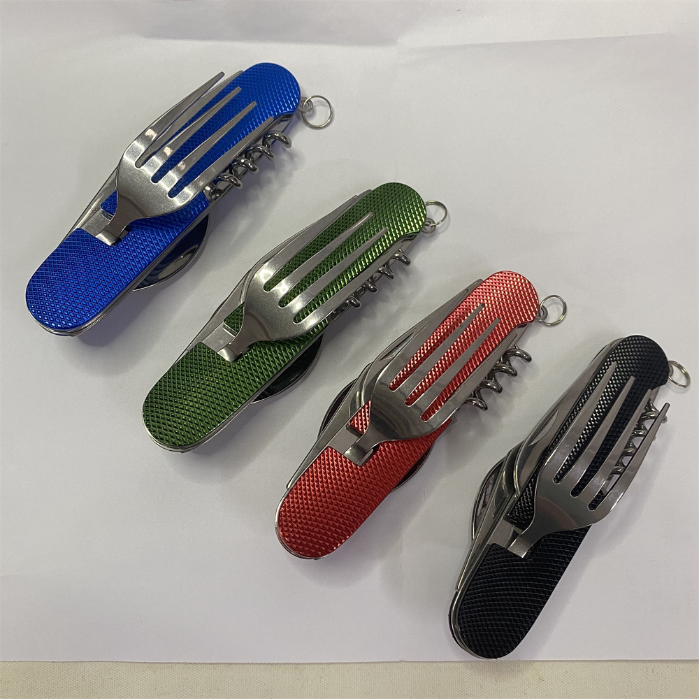 TEMU 4pcs Camping Utensil Folding Cutlery Set Stainless Steel Portable 4 In 1 Multitool Outdoor Survival Travel Hiking Cutlery Kit Detachable