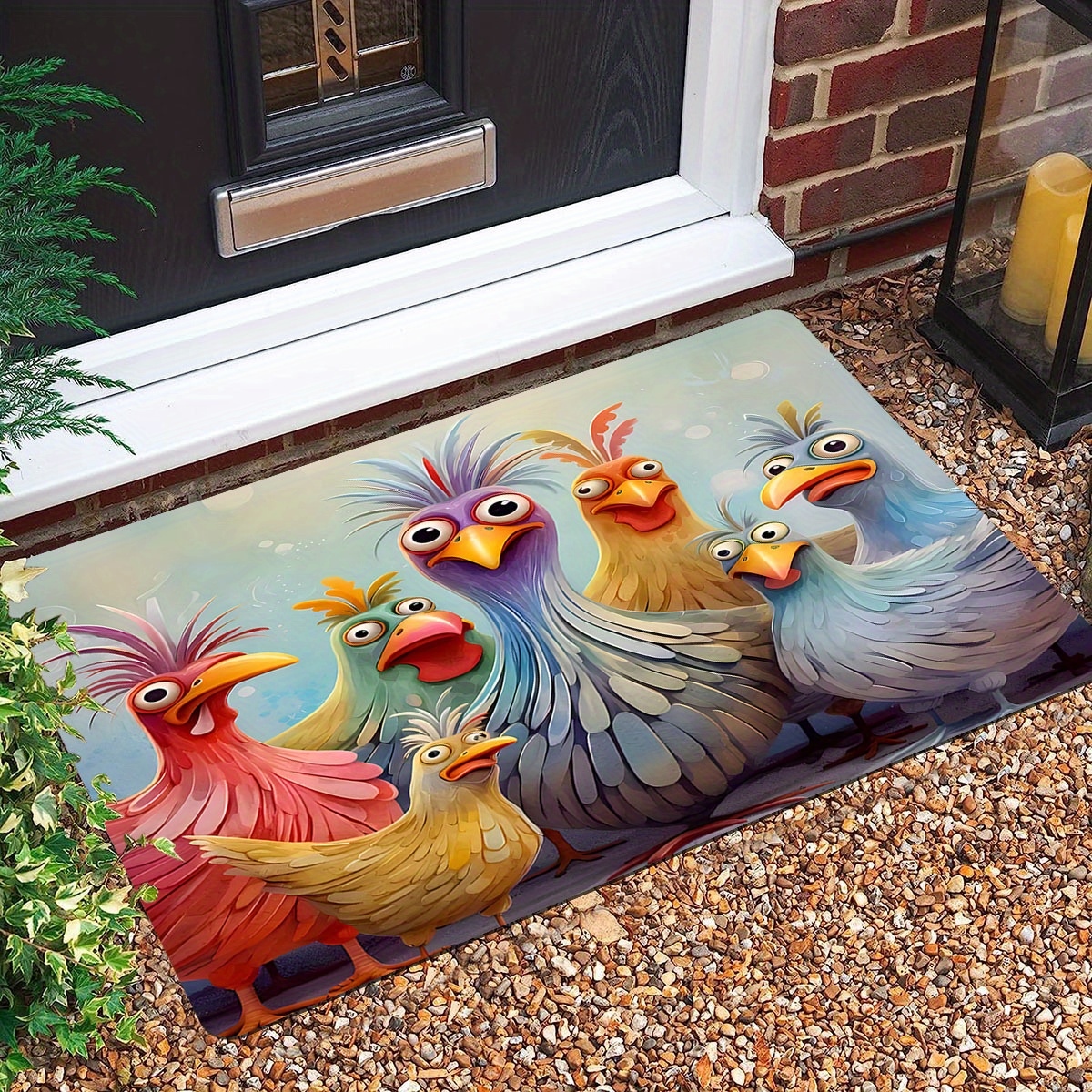 

Charming Chicken Cartoon Design Entrance Area Rug - Polyester Non-slip Stain Resistant Soft Floor Mat For Indoor Outdoor Entrance Floor Doormat Quick Dry Kitchen Mat