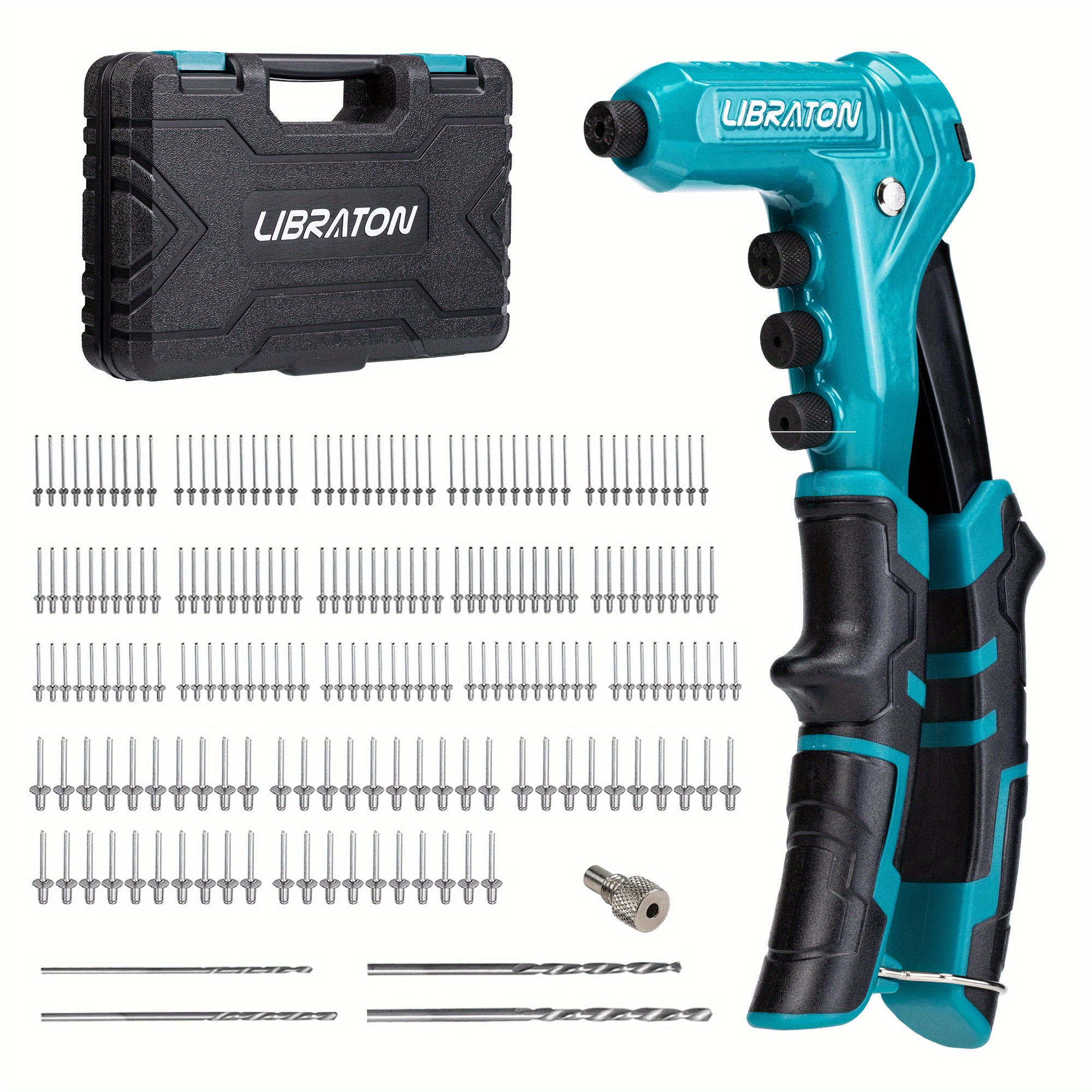 

Libraton Professional One-handed Rivet Set With 200 Rivets - Ergonomic, Easy-to-use Manual Hand For Metal Work, Includes Interchangeable Heads & Storage Case