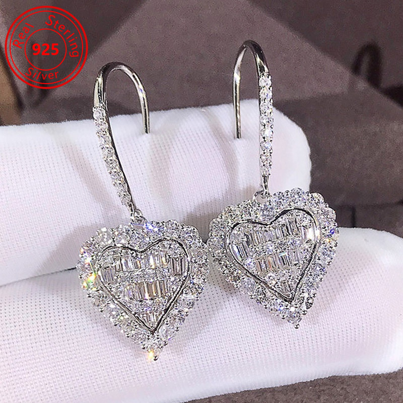 

1 Pair S925 Pure Silvery Love Hook Earrings - With Sparkling Zirconia, Jewelry, Luxurious - Elegant And Design, Perfect As A Thoughtful Gift For Your Lover