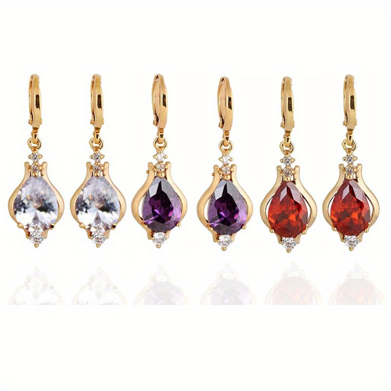 

3 Pairs Of Elegant Pendant Earrings 18k Gold-plated Sparkling Water Engagement Wedding Jewelry Evening Decoration