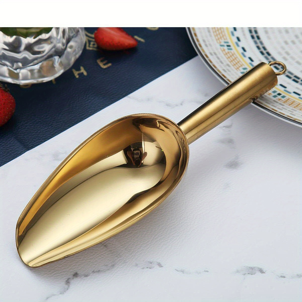 TEMU 1pc Stainless Steel Ice Scoop, Golden, , Multipurpose Metal Spoon For Coffee Beans, Flour, And Ice Cubes, With Healthy And Safe For Kitchen Utensils