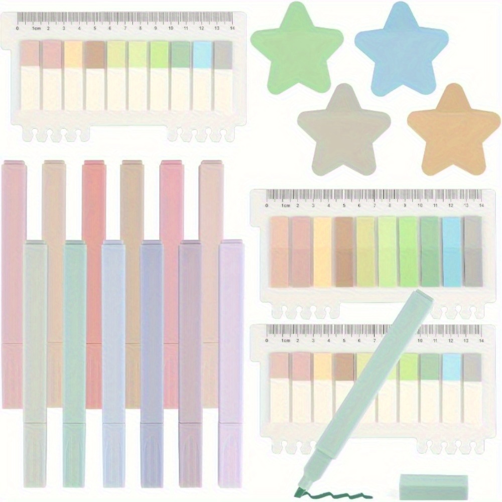 

800 Pieces Sticky Notes, 12 Pieces Highlighters Pastel, Waterproof Sticky Notes, Colourful Note Pad Set For Office, School, Home, Notes, Bookmarks