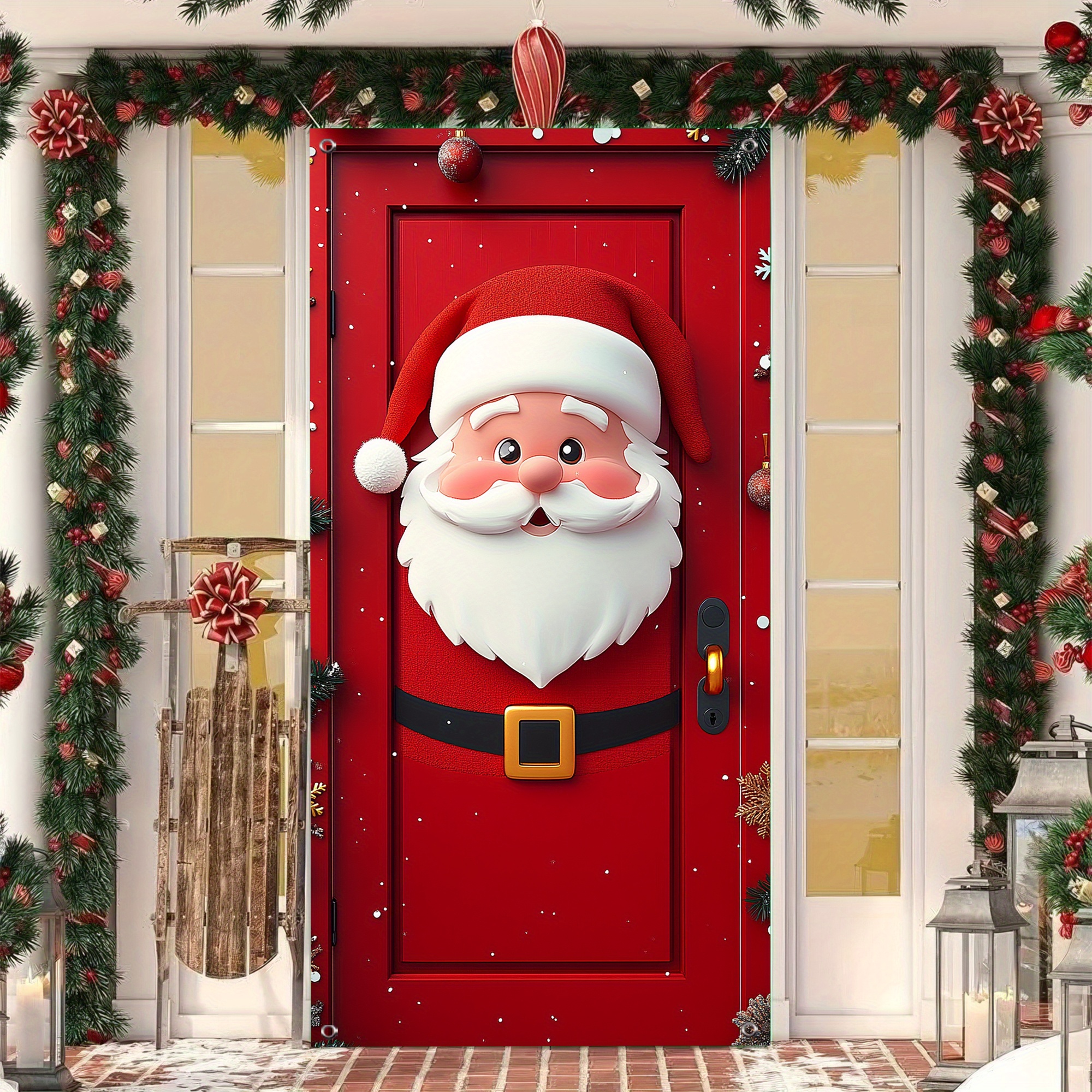 

1pc Christmas Santa Door Cover Banner - 35.4" X 70.8" Polyester Holiday Hanging Decoration, Festive Santa Claus Design For Indoor Christmas Party Decor (200)