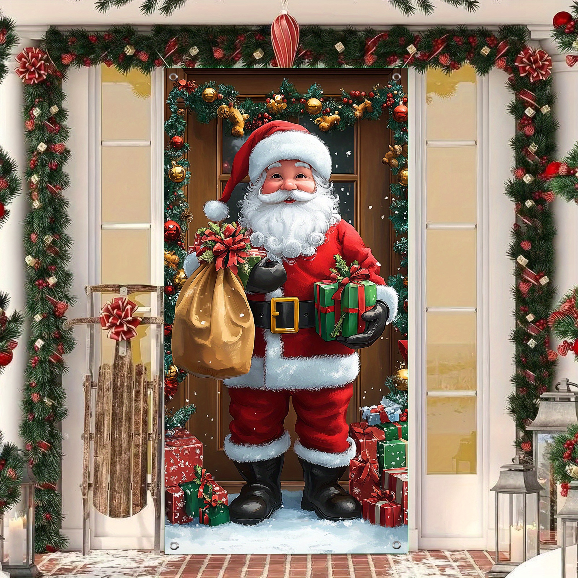 

Santa Claus Christmas Door Banner - 35.4" X " Polyester Holiday Decoration, Gift Pattern For Home & Party, Christmas Decor