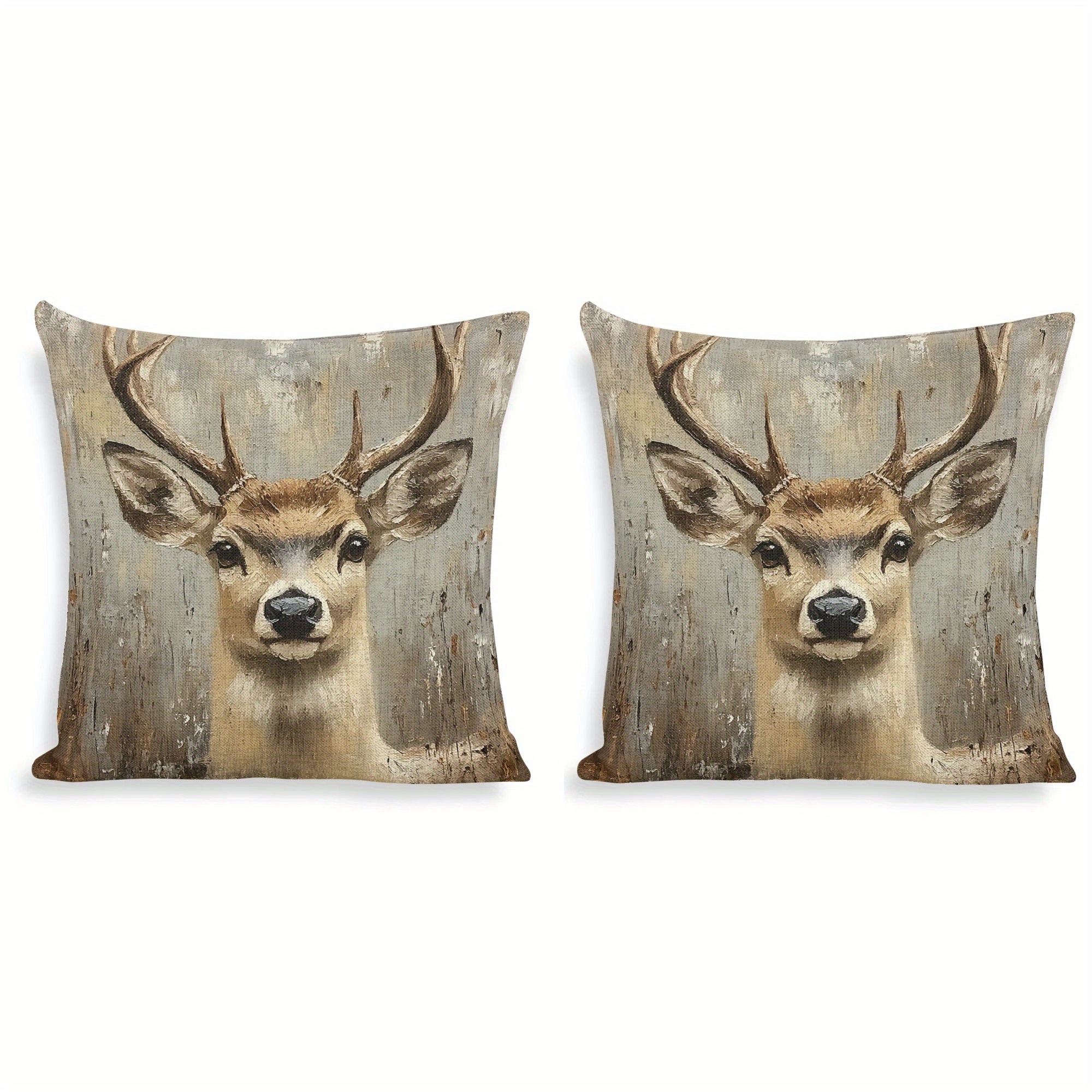 

2pcs Retro Reindeer 18x18 Inch Square Pillow Covers - Zippered Polyester Cushion Cases For Sofa, Bedroom, Car & Office Decor