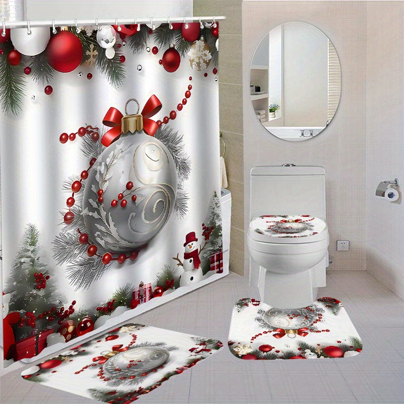 

1pc/4pcs Christmas Bathroom Curtain Set 12 Bath And Rugs Carpet Polyester Curtain For Bathroom Accessories