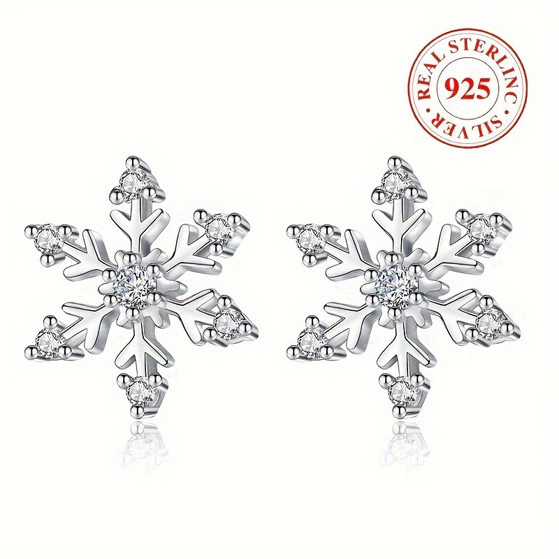 TEMU 925 Sterling Silver Hypoallergenic Stud Earrings Design Full Of Zirconia Elegant Christmas Gift