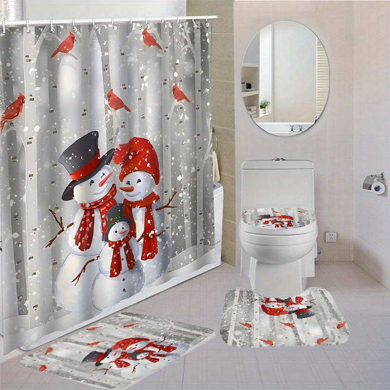 

1pc/4pcs Christmas Bathroom Curtain Set 12 Bath And Rugs Carpet Polyester Curtain For Bathroom Accessories