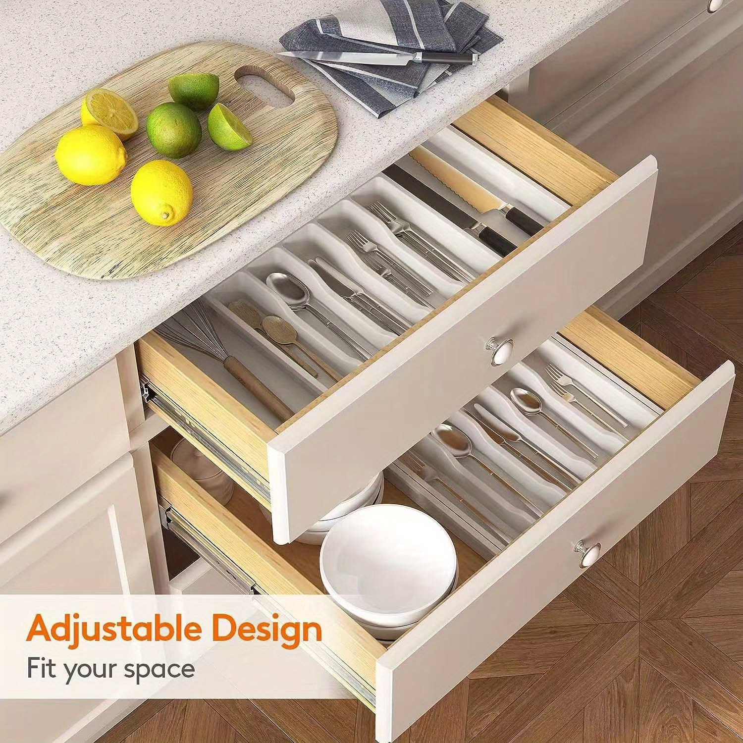 

Adjustable Plastic Flatware Organizer - Expandable Cutlery Drawer Tray With 8 Compartments - Bpa-free Utensil Holder And Silverware Storage Solution For Kitchen - Lightweight Insert Mount Design, 1pc