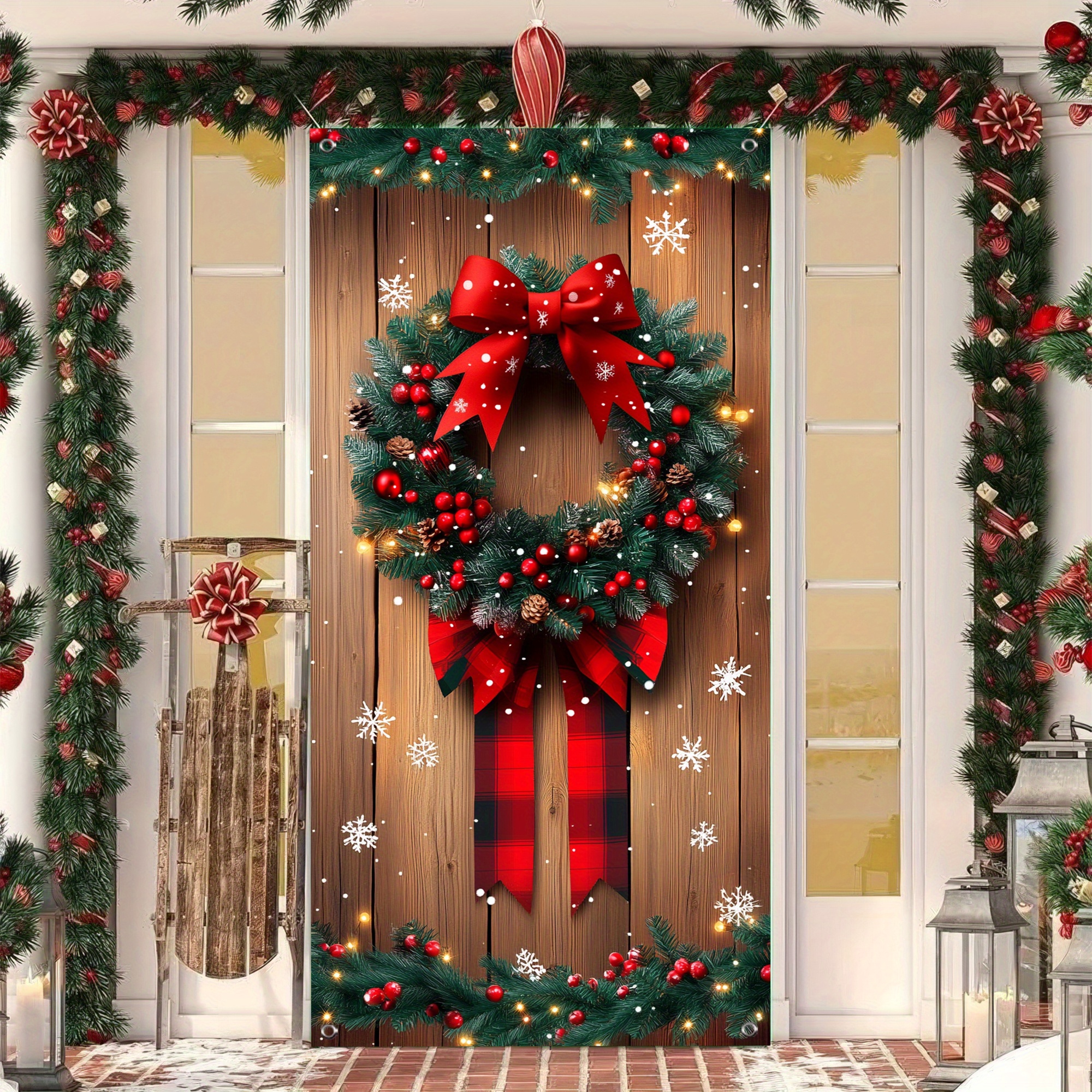 

Festive Christmas Door Decoration Banner: 35.4in X 70.8in (90cm X 180cm) - No Power Required, Durable Polyester Material, Suitable For All Occasions