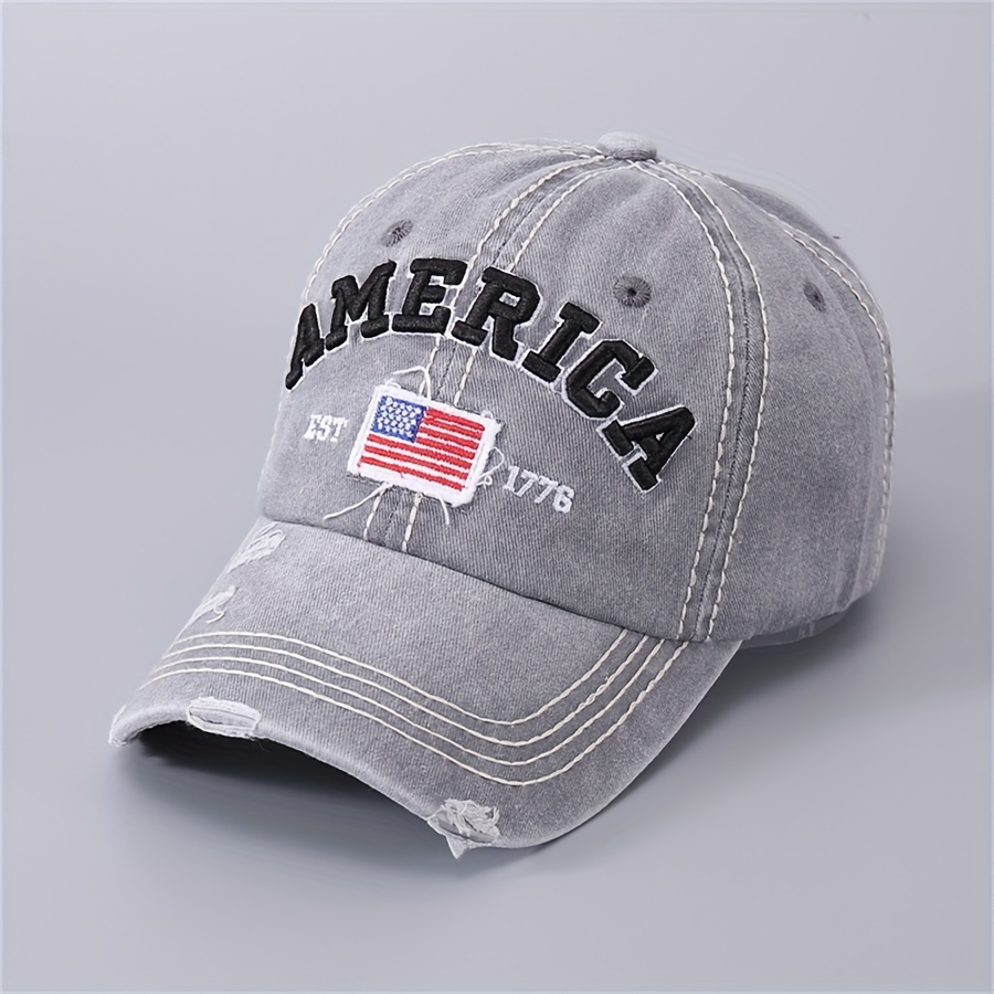 

America Embroidered Baseball Cap Washed Distressed Peaked Hats Adjustable Sunshade Casual Hats For Women Men