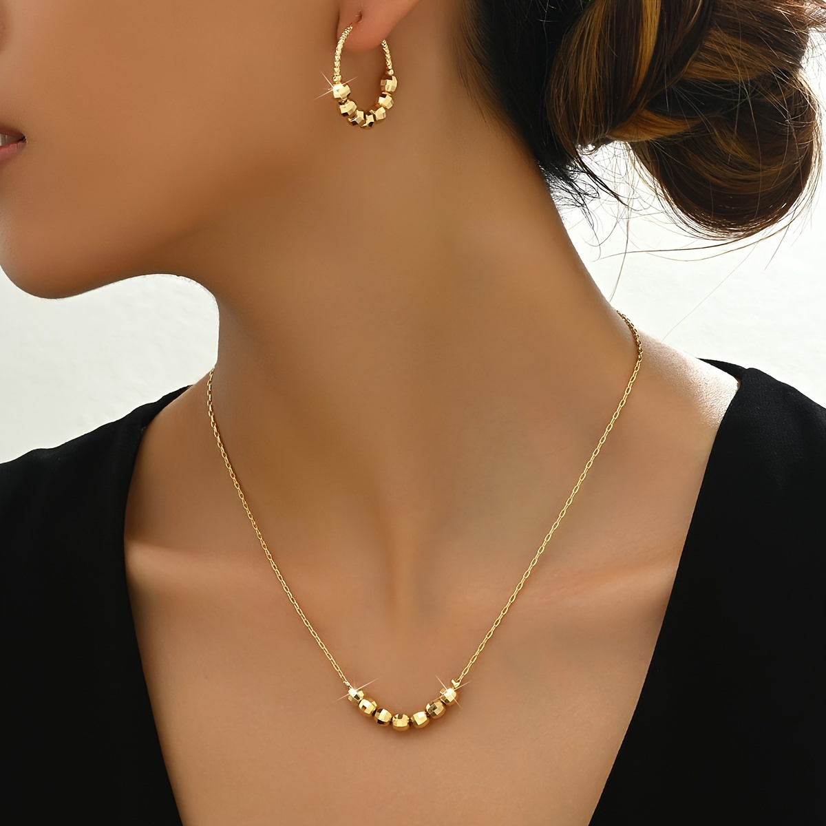 2Pcs Hoop Earrings Necklace Jewelry Set Women Retro Elegant