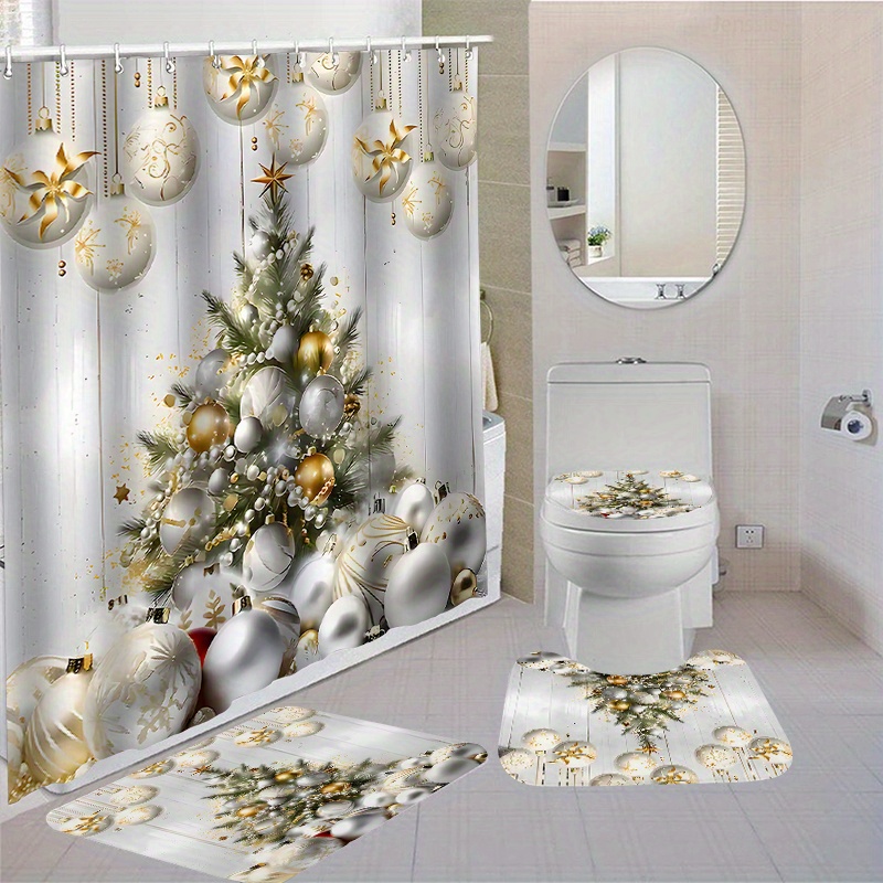 

1pc/4pcs Christmas Bathroom Curtain Set 12 Bath And Rugs Carpet Polyester Curtain For Bathroom Accessories