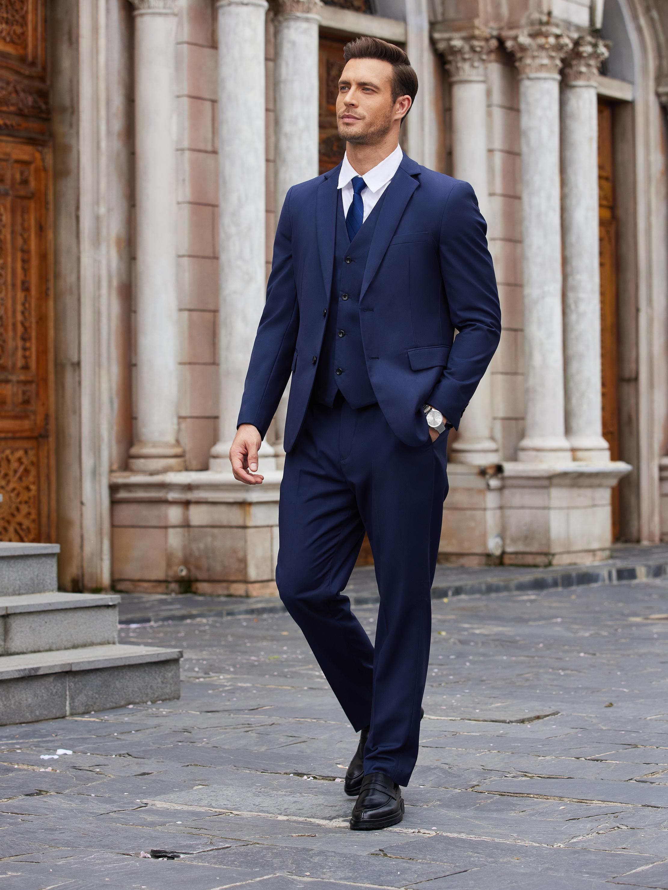 Traje Slim De Hombre De 3 Piezas - Chaqueta, Chaleco Y Pantalón, Ideal Para Negocios, Bodas O Eventos
