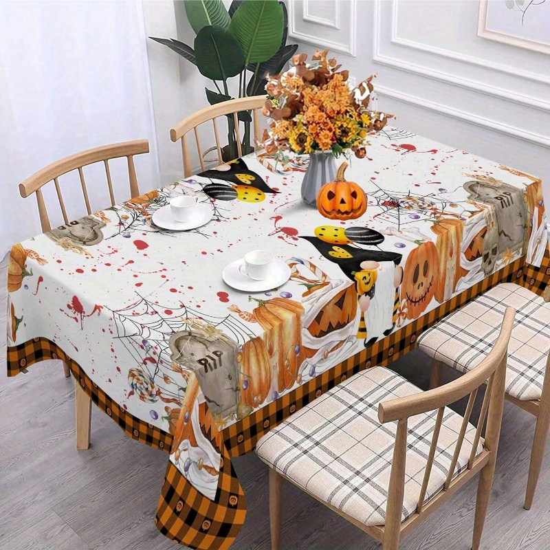 

Themed Rectangle Tablecloth With Cute Pumpkins And , Non-woven Polyester Machine-made Table Cover For Dining, Kitchen And Indoor Party Decorations