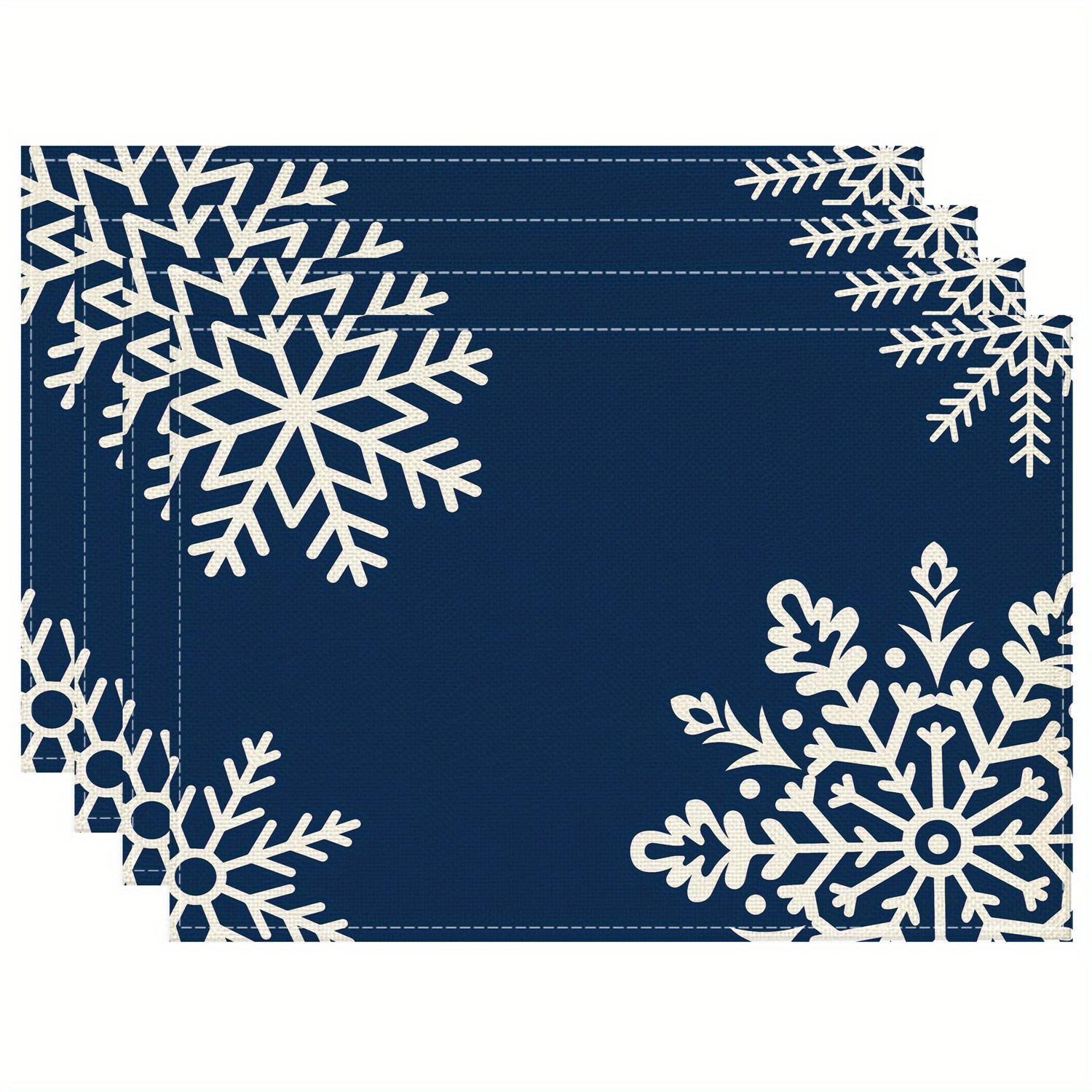 

Festive Blue Snowflake Table Placemats - 4 Pack, 30x45cm, Linen Blend, Hand Wash Only, Perfect For Christmas Dinner