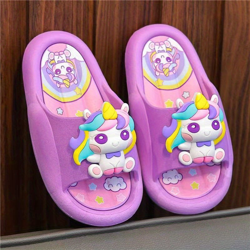 Girls' Cartoon Unicorn Slippers, Soft PVC Slip-On Sandals, Non-Lined,  Waterproof, Lightweight, Comfortable, with Cute Design, for Home, Indoor, 