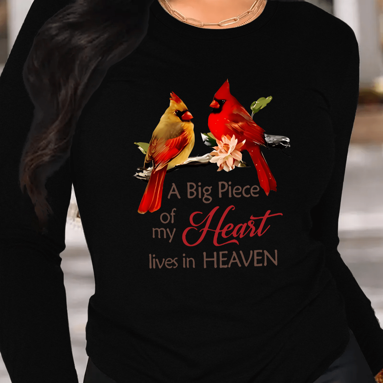 

Women's Casual Long Sleeve Crew Neck T-shirt With Print And Heartfelt Message - Polyester Knit Fabric Blend With Spandex, Comfort Fit For Fall/winter