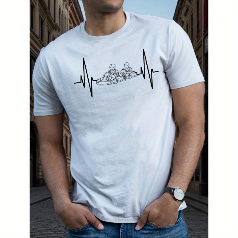 

Go Kart Heartbeat Line Print T-shirt For Men - Casual Short Sleeve Tee For Summer