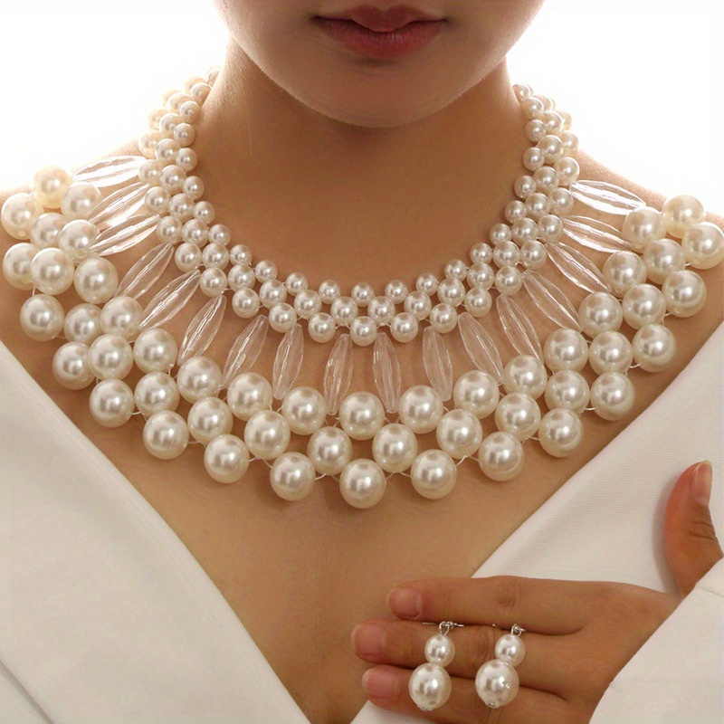 

1 Set Fashion High Quality Woven Pearl Grace Women's Choker Earrings Female Jewelry Suit